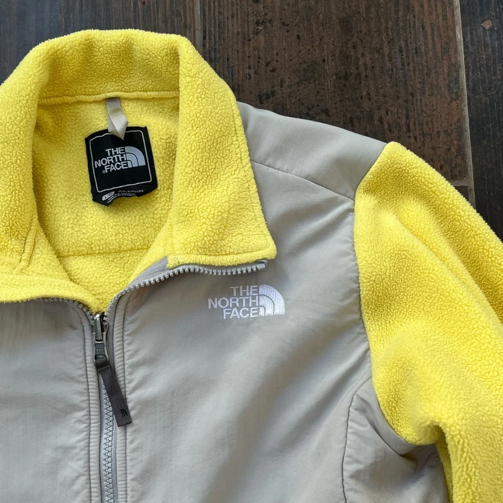 The North Face Denali Girls L Yellow Gray Polartec Fleece Full Zip Jacket
